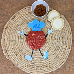 Hamburguesa de formatge de cabra i ceba caramel·litzada